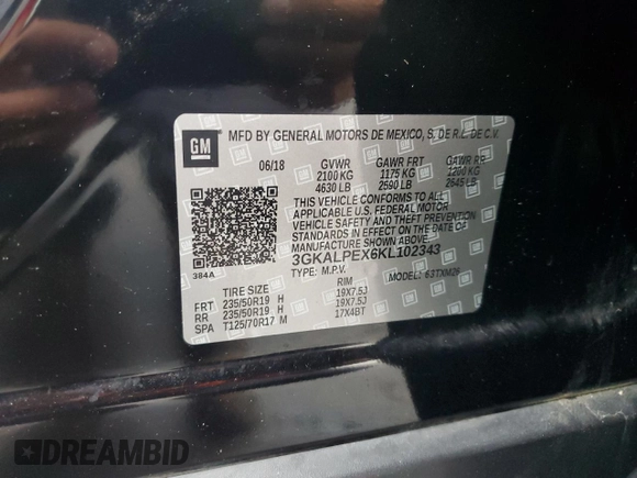 2019 GMC Terrain SLT with VIN 3GKALPEX6KL102343, listed as a Copart auction lot 81783164 with 120,280 mi miles and Salvage Title. Bid and sale history available at carsss.com. Image 15.