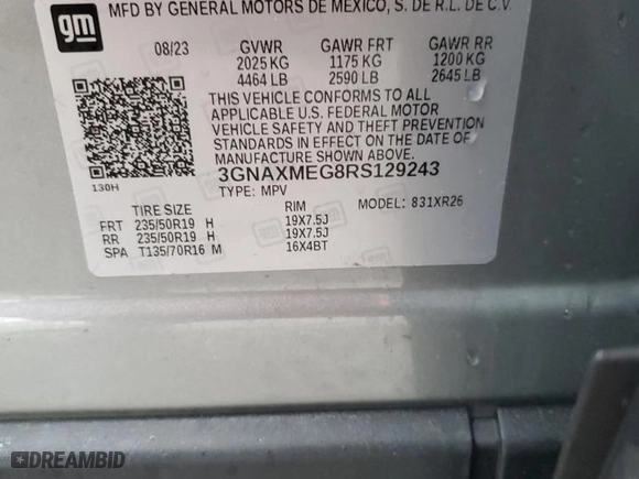 2024 Chevrolet Equinox RS with VIN 3GNAXMEG8RS129243, listed as a Copart auction lot 47058695 with 39,398 mi miles and Salvage Title. Bid and sale history available at carsss.com. Image 14.