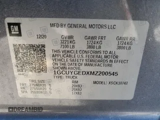 2021 Chevrolet Silverado 1500 LTZ with VIN 1GCUYGEDXMZ200545, listed as a Copart auction lot 43721165 with 58,623 mi miles and Salvage Title. Bid and sale history available at DreamBid. Image 12.