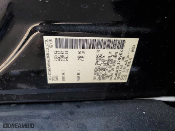 2018 Nissan Maxima S with VIN 1N4AA6AP3JC379968, listed as a Copart auction lot 50750015 with 63,692 mi miles and Salvage Title. Bid and sale history available at carsss.com. Image 12.