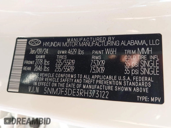 2024 Hyundai Tucson SEL with VIN 5NMJF3DE3RH373122, listed as a IAAI auction lot 41837945 with 11,521 mi miles and . Bid and sale history available at carsss.com. Image 9.