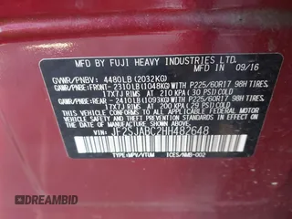 2017 Subaru Forester with VIN JF2SJABC2HH482648, listed as a IAAI auction lot 42140904 with 201,432 mi miles and . Bid and sale history available at DreamBid. Image 9.