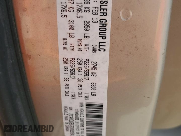 2013 Dodge Grand Caravan SE with VIN 2C4RDGBG3DR693415, listed as a Copart auction lot 54848235 with 114,063 mi miles and Salvage Title. Bid and sale history available at DreamBid. Image 13.