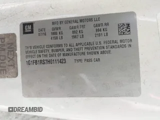 2017 Chevrolet Camaro 1LT with VIN 1G1FB1RS7H0111423, listed as a IAAI auction lot 41945956 with 97,641 mi miles. Bid and sale history available at carsss.com. Image 9.