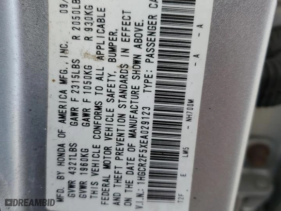 2014 Honda Accord Sedan Sport with VIN 1HGCR2F5XEA029123, listed as a Copart auction lot 50405955 with 228,302 mi miles and Salvage Title. Bid and sale history available at carsss.com. Image 12.
