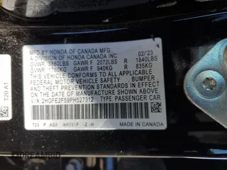 2023 Honda Civic Sedan Sport with VIN 2HGFE2F59PH527312, listed as a Copart auction lot 47541385 with 40,820 mi miles and Salvage Title. Bid and sale history available at carsss.com. Image 12.
