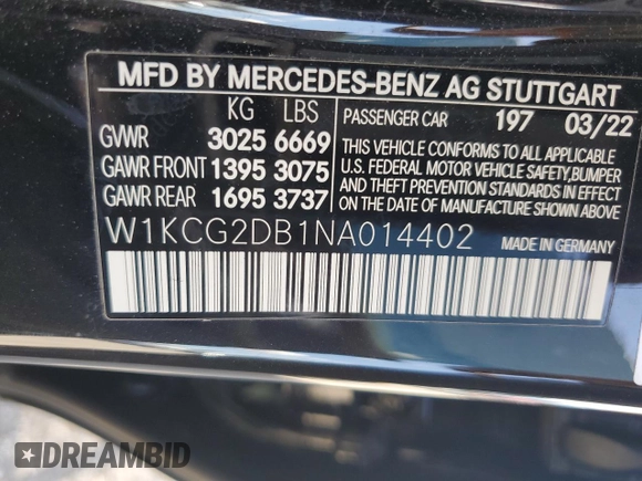 2022 Mercedes-Benz EQS with VIN W1KCG2DB1NA014402, listed as a Copart auction lot 48936474 with 20,081 mi miles and Salvage Title. Bid and sale history available at carsss.com. Image 14.