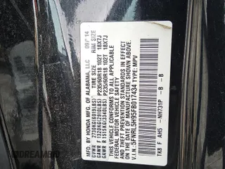 2015 Honda Odyssey Touring Elite with VIN 5FNRL5H95FB017434, listed as a Copart auction lot 55011035 with 111,254 mi miles and Clean title. Bid and sale history available at DreamBid. Image 13.