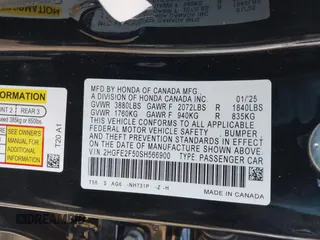 2025 Honda Civic Sport with VIN 2HGFE2F50SH566900, listed as a IAAI auction lot 42072544 with 726 mi miles and . Bid and sale history available at DreamBid. Image 9.
