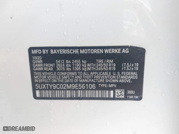 2021 BMW X3 M40i with VIN 5UXTY9C02M9E56106, listed as a IAAI auction lot 41465476 with 1 mi miles. Bid and sale history available at carsss.com. Image 9.
