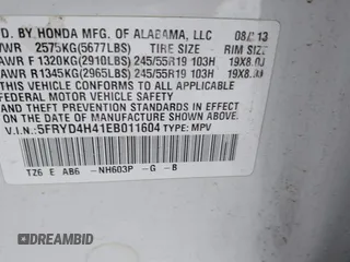 2014 Acura MDX Tech Pkg with VIN 5FRYD4H41EB011604, listed as a IAAI auction lot 41492753 with 123,229 mi miles. Bid and sale history available at carsss.com. Image 9.