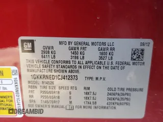2012 GMC Acadia SL with VIN 1GKKRNED1CJ412373, listed as a Copart auction lot 41988255 with 148,608 mi miles and Salvage Title. Bid and sale history available at carsss.com. Image 13.