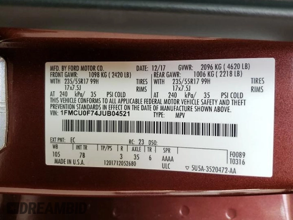2018 Ford Escape S with VIN 1FMCU0F74JUB04521, listed as a Copart auction lot 52403875 with 67,526 mi miles and Salvage Title. Bid and sale history available at carsss.com. Image 13.