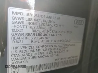 2021 Audi Q8 Premium with VIN WA1AVAF15MD021091, listed as a Copart auction lot 41790825 with 41,330 mi miles and Salvage Title. Bid and sale history available at carsss.com. Image 14.