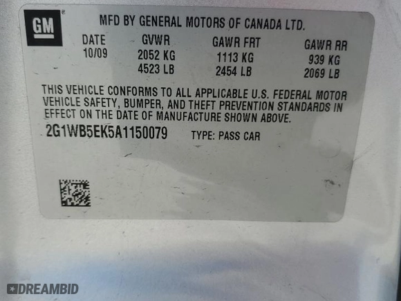 2010 Chevrolet Impala LT with VIN 2G1WB5EK5A1150079, listed as a Copart auction lot 51804095 with 0 mi miles and Clean Title. Bid and sale history available at carsss.com. Image 12.