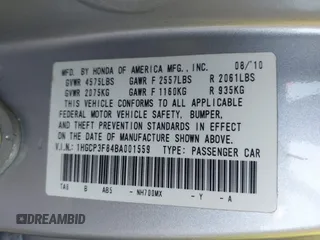 2011 Honda Accord EX-L with VIN 1HGCP3F84BA001559, listed as a IAAI auction lot 42369341 with 144,030 mi miles and . Bid and sale history available at DreamBid. Image 9.