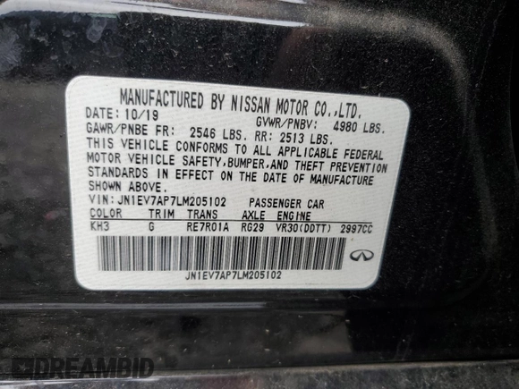 2020 Infiniti Q50 3.0t SPORT with VIN JN1EV7AP7LM205102, listed as a Copart auction lot 43652135 with 68,075 mi miles and Salvage Title. Bid and sale history available at carsss.com. Image 14.