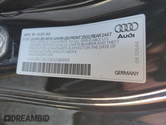 2009 Audi S5 z VIN WAURV78T29A038995, wystawiony jako Copart lot #53546695 z przebiegiem 120 903 mil mil oraz Szkoda całkowita • Salvage title. Historia ofert i sprzedaży dostępna na DreamBid. Obrazek 12.