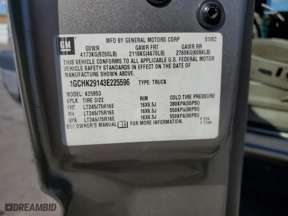 2003 Chevrolet Silverado 2500HD LS with VIN 1GCHK29143E225596, listed as a Copart auction lot 70466924 with 236,020 mi miles and Clean Title. Bid and sale history available at carsss.com. Image 12.