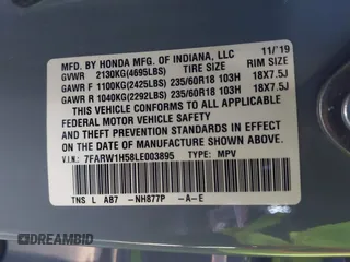 2020 Honda CR-V EX with VIN 7FARW1H58LE003895, listed as a IAAI auction lot 41841608 with 56,757 mi miles and . Bid and sale history available at carsss.com. Image 9.