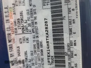 1996 Ford F-150 z VIN 1FTEX14H8TKA28287, wystawiony jako Copart lot #57454015 z przebiegiem 153 005 mil mil oraz Szkoda całkowita • Salvage title. Historia ofert i sprzedaży dostępna na DreamBid. Obrazek 12.