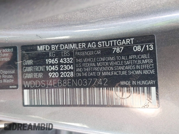 2014 Mercedes-Benz CLA 250 with VIN WDDSJ4EB8EN037742, listed as a IAAI auction lot 42604682 with 210,637 mi miles and . Bid and sale history available at DreamBid. Image 9.