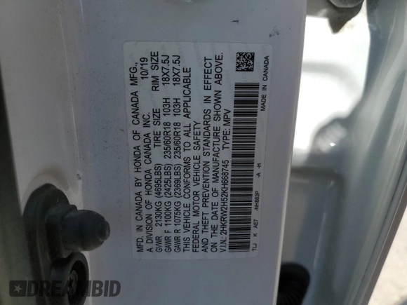 2019 Honda CR-V EX with VIN 2HKRW2H52KH668745, listed as a Copart auction lot 48679375 with 116,576 mi miles and Salvage Title. Bid and sale history available at DreamBid. Image 13.