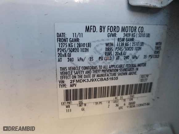 2012 Ford Edge SEL with VIN 2FMDK3J9XCBA51935, listed as a Copart auction lot 46537355 with 208,165 mi miles and Salvage Title. Bid and sale history available at carsss.com. Image 13.