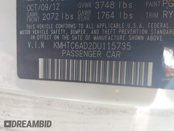 2013 Hyundai Veloster w/Gray Int with VIN KMHTC6AD2DU115735, listed as a IAAI auction lot 39404347 with 166,840 mi miles and . Bid and sale history available at DreamBid. Image 9.