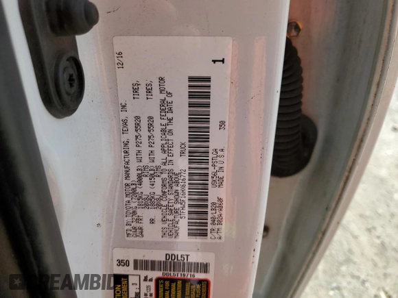 2017 Toyota Tundra Limited with VIN 5TFHW5F16HX616772, listed as a Copart auction lot 47778015 with Not provided miles and Non repairable. Bid and sale history available at DreamBid. Image 12.
