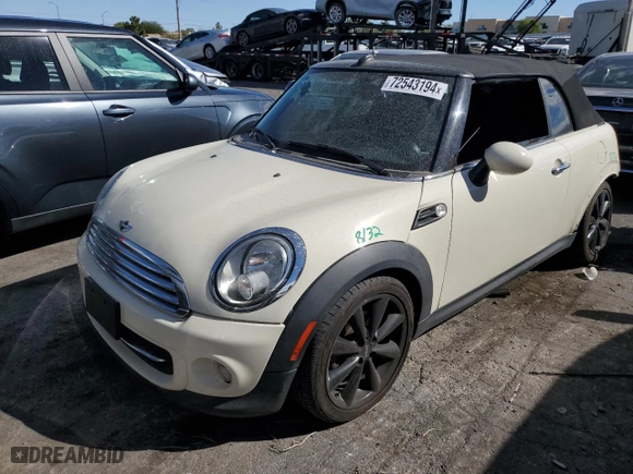 2014 MINI Cooper Convertible with VIN WMWZN3C59ET569823, listed as a Copart auction lot 72543194 with 56,730 mi miles and Salvage Title. Bid and sale history available at carsss.com. Image 1.