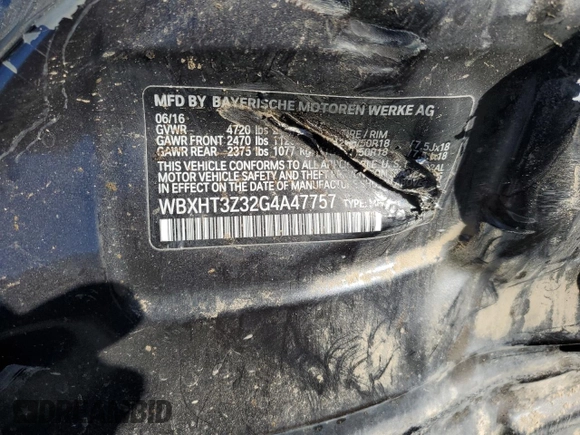 2016 BMW X1 xDrive28i with VIN WBXHT3Z32G4A47757, listed as a Copart auction lot 78541164 with 0 mi miles and Non Repairable. Bid and sale history available at carsss.com. Image 14.