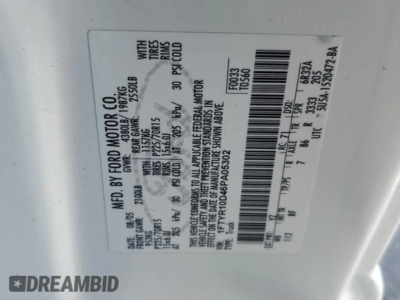 2006 Ford Ranger XL z VIN 1FTYR10D46PA05302, wystawiony jako Copart lot #58219405 z przebiegiem 180 967 mil mil oraz Szkoda całkowita • Salvage title. Historia ofert i sprzedaży dostępna na DreamBid. Obrazek 12.
