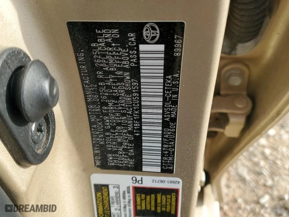 2012 Toyota Camry L with VIN 4T1BF1FK1CU591597, listed as a Copart auction lot 50979285 with 127,742 mi miles and Salvage Title. Bid and sale history available at carsss.com. Image 13.