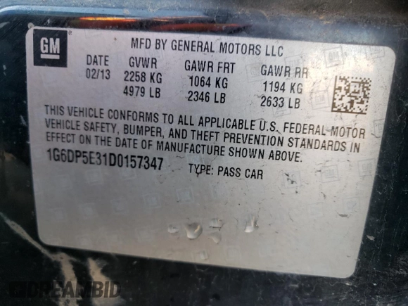 2013 Cadillac CTS Premium with VIN 1G6DP5E31D0157347, listed as a Copart auction lot 82632564 with 192,287 mi miles and Salvage Title. Bid and sale history available at DreamBid. Image 12.