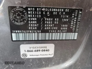 2015 Volkswagen Jetta with VIN 3VWWA7AJ3FM270768, listed as a Copart auction lot 41975575 with 208,593 mi miles and Salvage title. Bid and sale history available at DreamBid. Image 13.