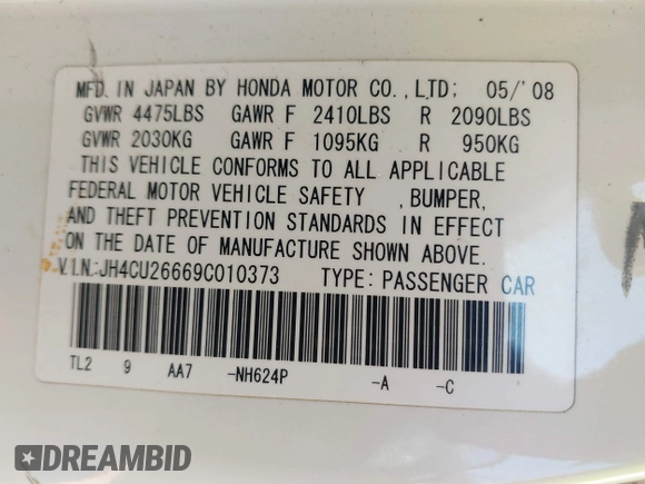 2009 Acura TSX with VIN JH4CU26669C010373, listed as a IAAI auction lot 42621819 with Not provided miles and . Bid and sale history available at DreamBid. Image 9.