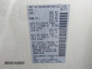 2014 Infiniti QX60 with VIN 5N1AL0MM7EC500070, listed as a IAAI auction lot 42544763 with 189,419 mi miles and . Bid and sale history available at DreamBid. Image 9.