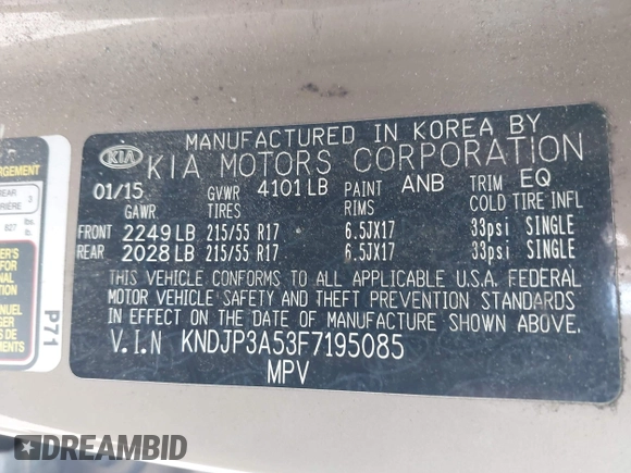 2015 Kia Soul + with VIN KNDJP3A53F7195085, listed as a IAAI auction lot 41962140 with 160,578 mi miles. Bid and sale history available at carsss.com. Image 9.
