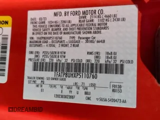 2023 Ford Mustang EcoBoost с VIN 1FATP8UHXP5110760, выставлен на аукционе Copart как лот 60175505 с пробегом 32 330 миль миль и Чистый • Clean title. История ставок и продаж доступна на DreamBid. Изображение 12.
