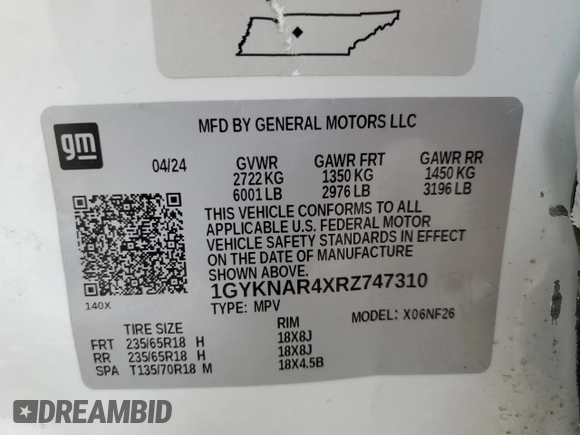 2024 Cadillac XT5 FWD Luxury with VIN 1GYKNAR4XRZ747310, listed as a Copart auction lot 55598585 with 14,371 mi miles and Salvage title. Bid and sale history available at DreamBid. Image 13.