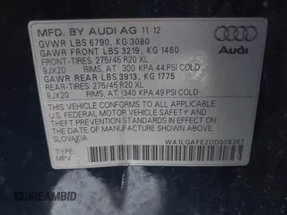 2013 Audi Q7 Premium Plus z VIN WA1LGAFE2DD008367, wystawiony jako IAAI lot #42164926 z przebiegiem 124 207 mil mil oraz . Historia ofert i sprzedaży dostępna na DreamBid. Obrazek 9.