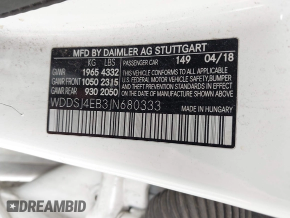 2018 Mercedes-Benz CLA 250 with VIN WDDSJ4EB3JN680333, listed as a IAAI auction lot 42041162 with 131,388 mi miles and . Bid and sale history available at DreamBid. Image 9.