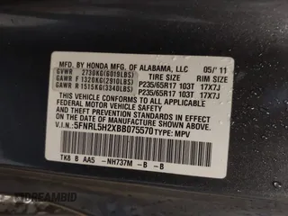 2011 Honda Odyssey LX с VIN 5FNRL5H2XBB075570, выставлен на аукционе IAAI как лот 42168055 с пробегом 169 016 миль миль и . История ставок и продаж доступна на DreamBid. Изображение 9.