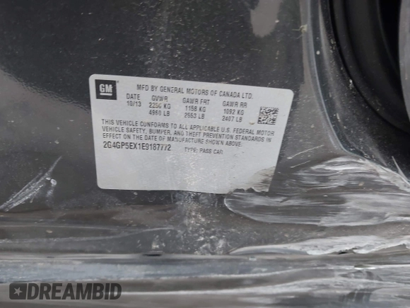 2014 Buick Regal Premium I with VIN 2G4GP5EX1E9187772, listed as a IAAI auction lot 41652744 with 95,875 mi miles and . Bid and sale history available at DreamBid. Image 9.