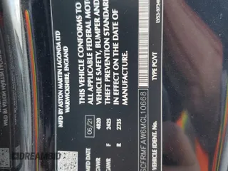 2021 Aston Martin DB11 V8 z VIN SCFRMFAW6MGL10668, wystawiony jako Copart lot #82569884 z przebiegiem 13 784 mil mil oraz Szkody całkowita. Historia ofert i sprzedaży dostępna na DreamBid. Obrazek 13.