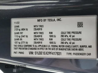 2023 Tesla Model 3 with VIN 5YJ3E1EA2PF417931, listed as a Copart auction lot 78886514 with 12,441 mi miles and Salvage Title. Bid and sale history available at DreamBid. Image 12.