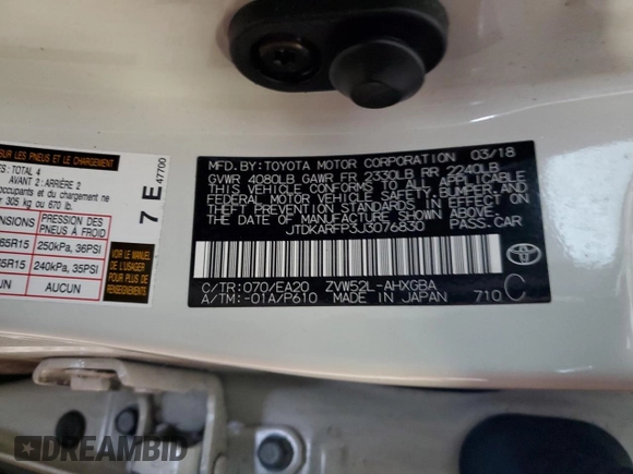 2018 Toyota Prius Plus with VIN JTDKARFP3J3076830, listed as a Copart auction lot 81571204 with 63,808 mi miles and Clean Title. Bid and sale history available at DreamBid. Image 13.