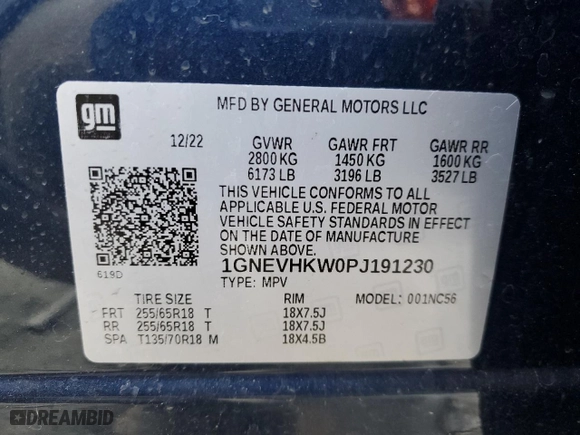 2023 Chevrolet Traverse LT Leather with VIN 1GNEVHKW0PJ191230, listed as a Copart auction lot 86304414 with 54,511 mi miles and Salvage Title. Bid and sale history available at carsss.com. Image 13.