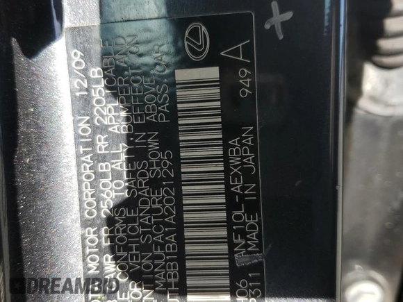 2010 Lexus HS 250h with VIN JTHBB1BA1A2021295, listed as a Copart auction lot 89014805 with 178,626 mi miles and Clean Title. Bid and sale history available at DreamBid. Image 12.